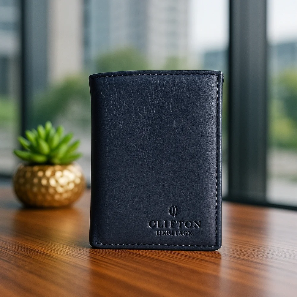Clifton Heritage Genuine Leather Navy Blue Trifold Wallet